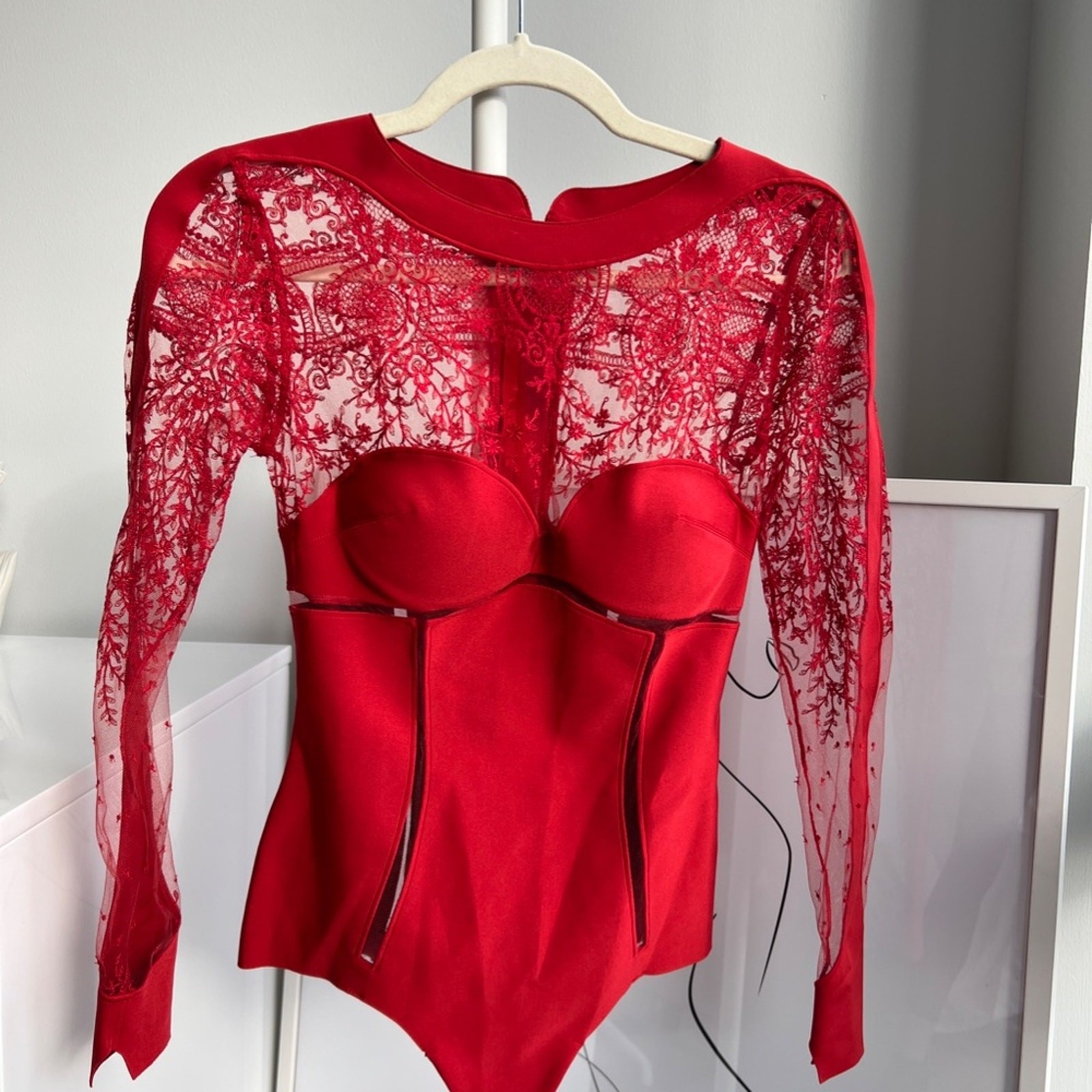 La Perla Black Label Ultra Rare Desire Neoprene Lace Zipper Bodysuit (Red)