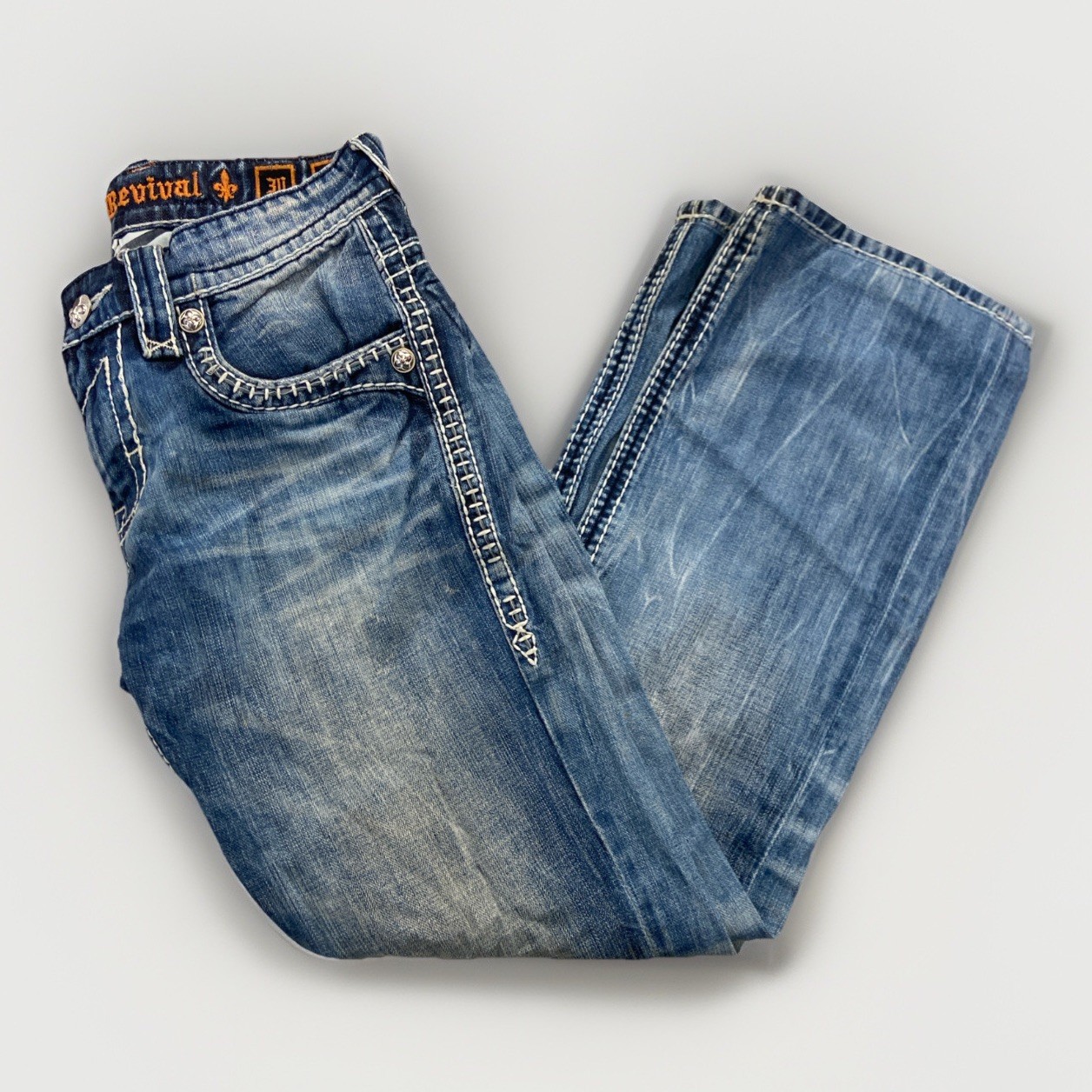 Rock Revival Jeans Men’s 30 x 29 En Medium Wash Buckle Denim Bootcut