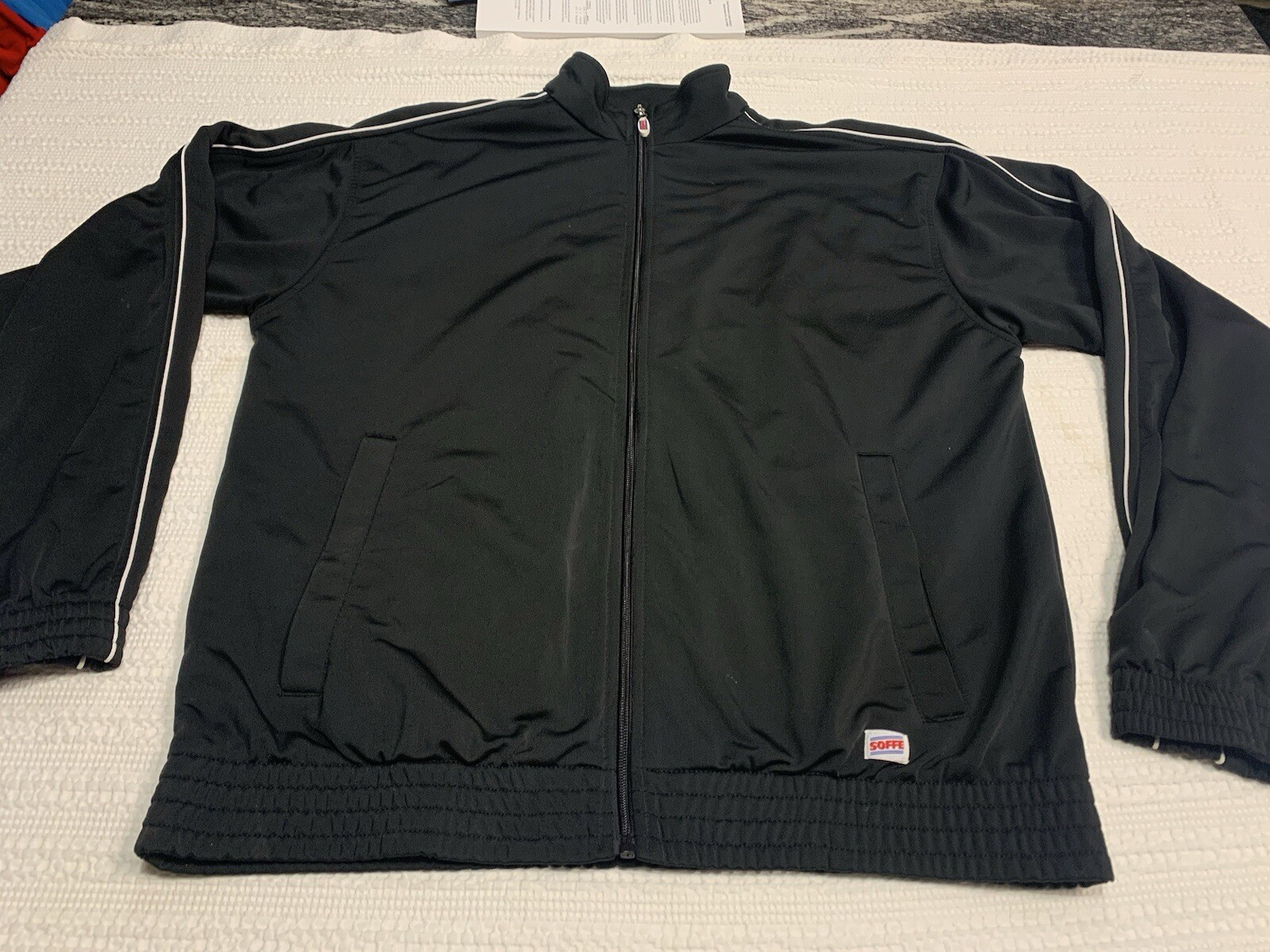 Soffe Black Womens Full Zip Athletic Lined Jacket Size Medium Pockets Warm Up