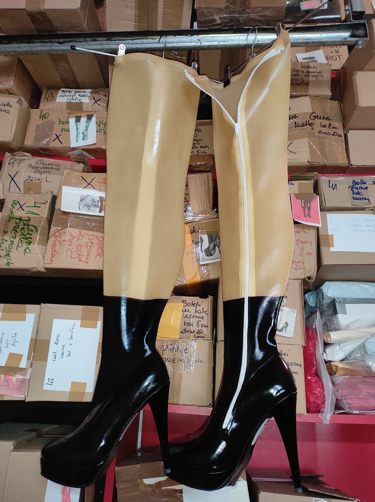 Rubber boots over the knee black clear heel 13 cm platform 2 cm 37 38 39 40 41