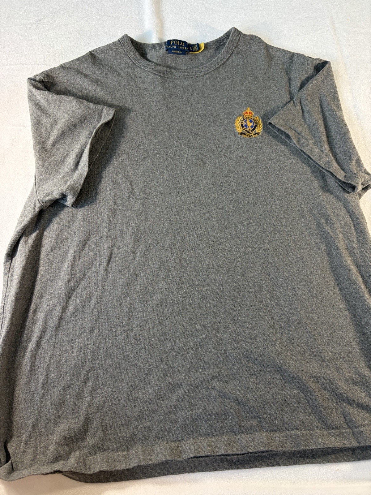Polo Ralph Lauren Classic Fit XL T Shirt Embroidered Crest Heavyweight Gray Gold