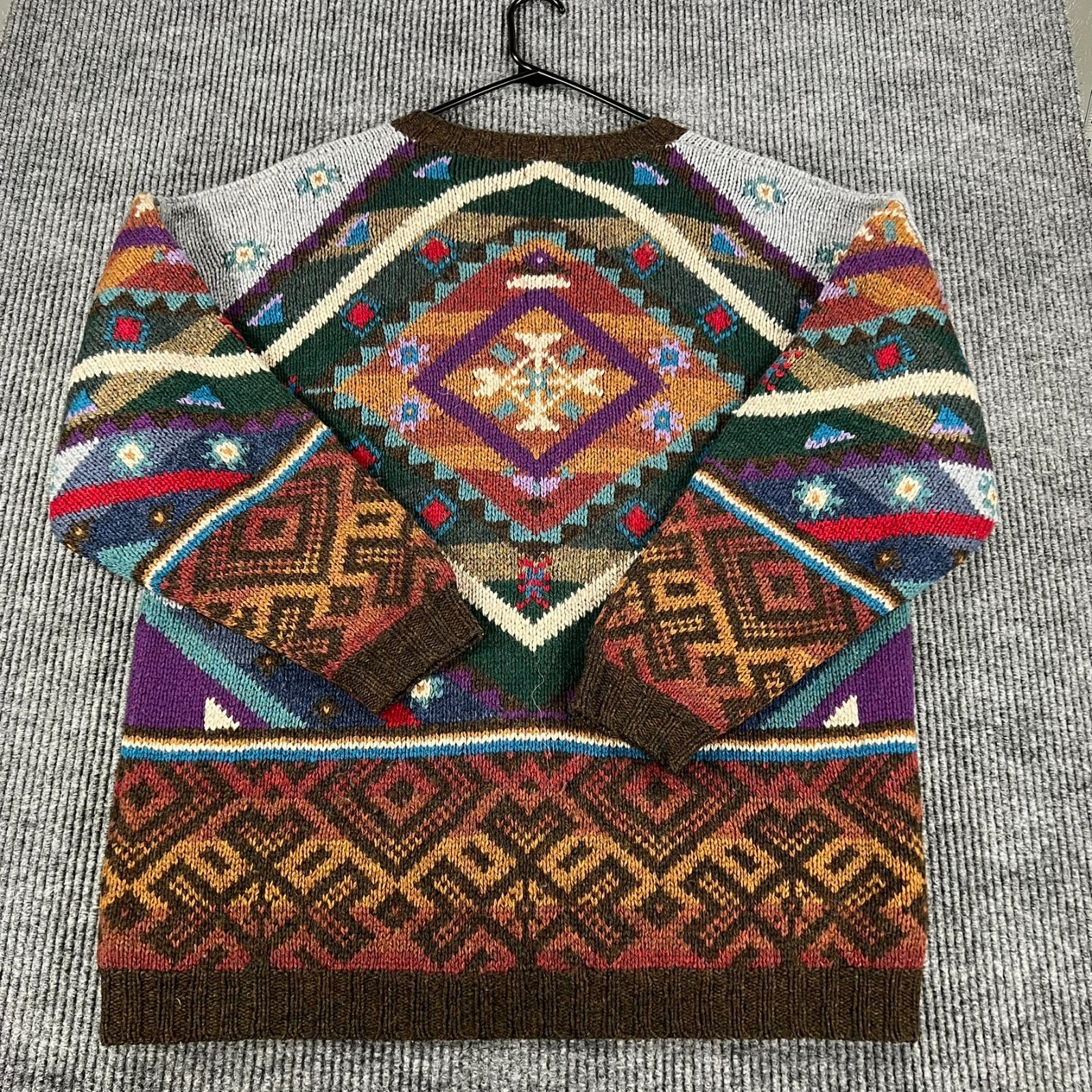 Woolrich Sweater Mens Large Geometric Long Sleeve Crew Handknit Casual Vintage