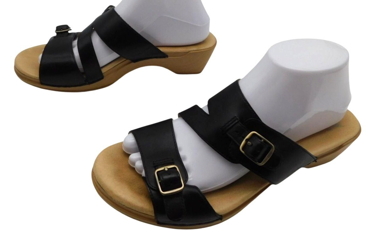 Dansko Karena Sandals EU 40 US 9-9.5 Black Leather Buckle Comfort Slides