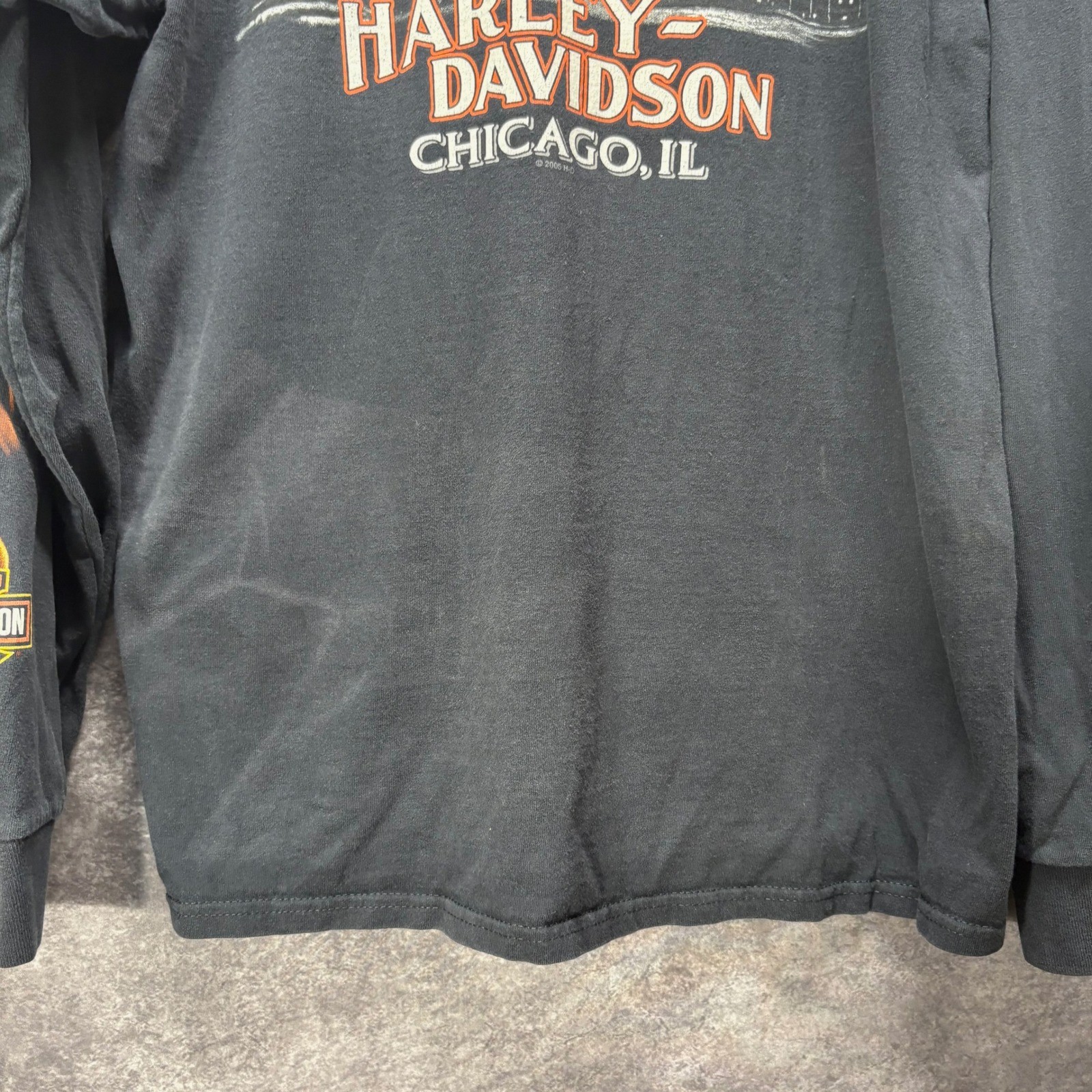 VTG 2005 Harley Davidson Chicago Skyline Flame Long Sleeve Graphic T Shirt Sz L