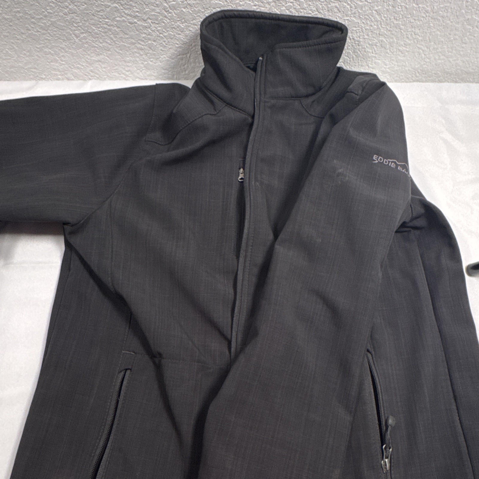 Eddie Bauer Gray Softshell Jacket Full Zip Pockets Stand-Up Collar Size M