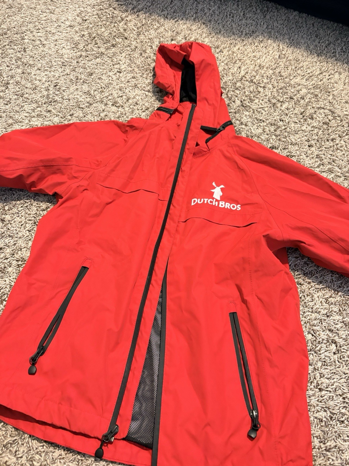 Dutch Bros Red Hooded Full-Zip Windbreaker Jacket, Unisex Adults Size L