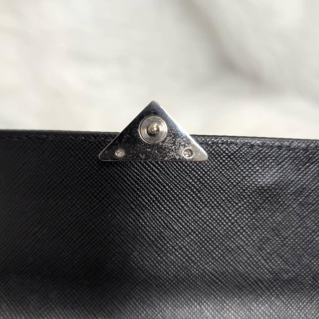 PRADA Triangle Logo Plate Nylon Leather Bi Fold Long Wallet 1M1037