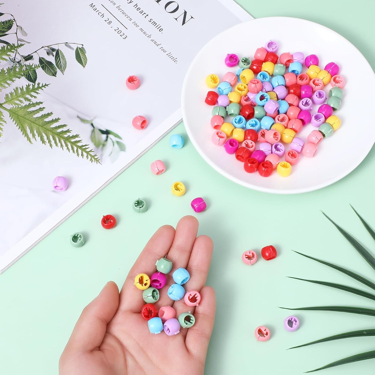 100PCS Mini Hair Beads Rainbow Tiny Claw Clips Colorful Braid Accessories