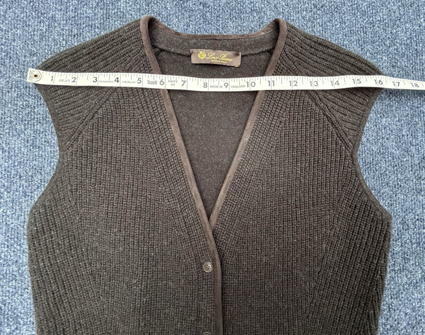 LORO PIANA Italy 100% Cashmere & Suede Goatskin Dark Brown Sweater Vest 40 Small
