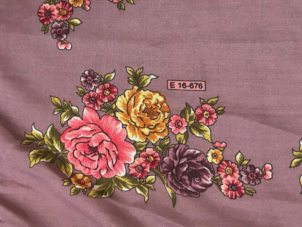 Eripek Purple Floral Print Silk Scarf with Oya Lace Edging