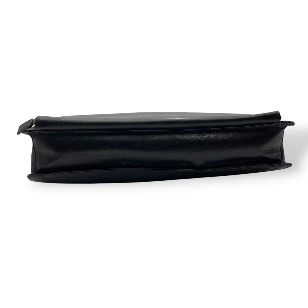 Prada Saffiano Leather Black Briefcase Business Bag Triangle Logo Auth