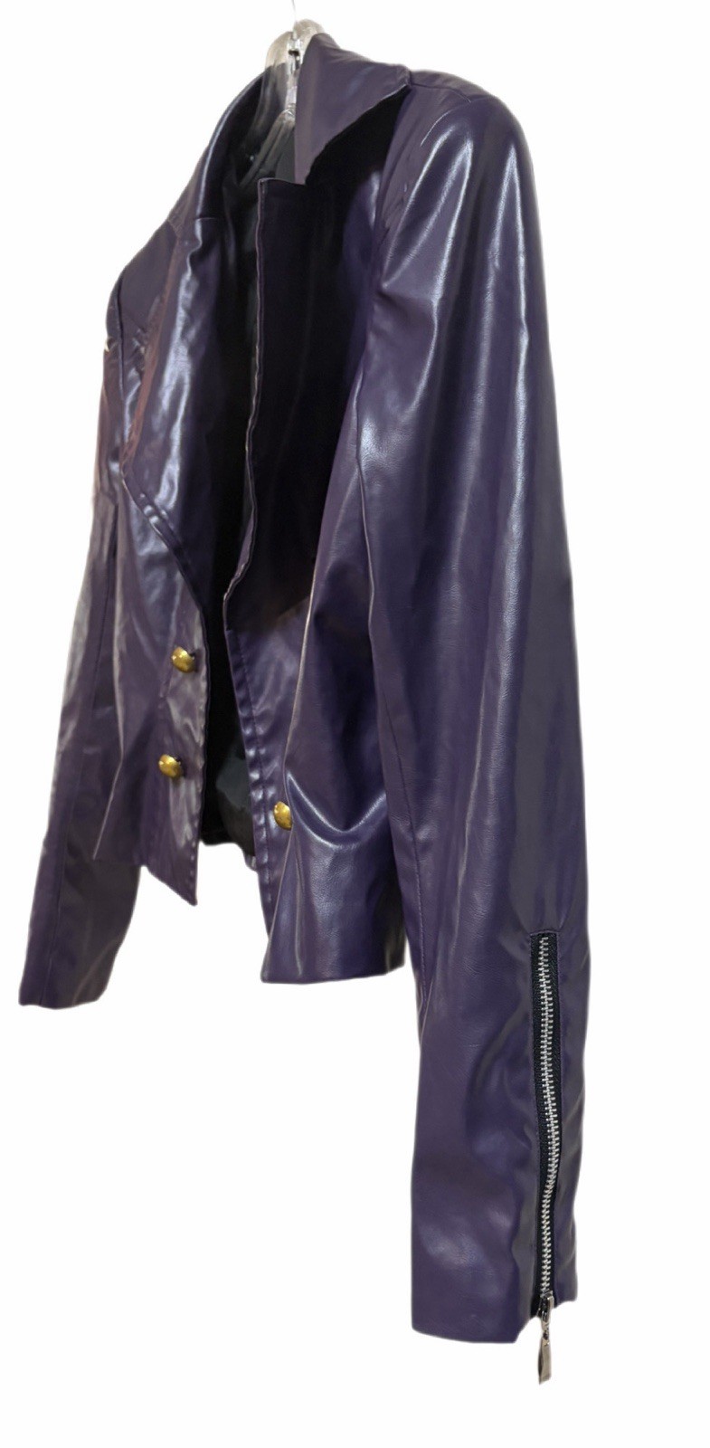 Cosplay.fm Purple PVC (PU) Cosplay Jacket Size S Gold Buttons Zipper Polyester