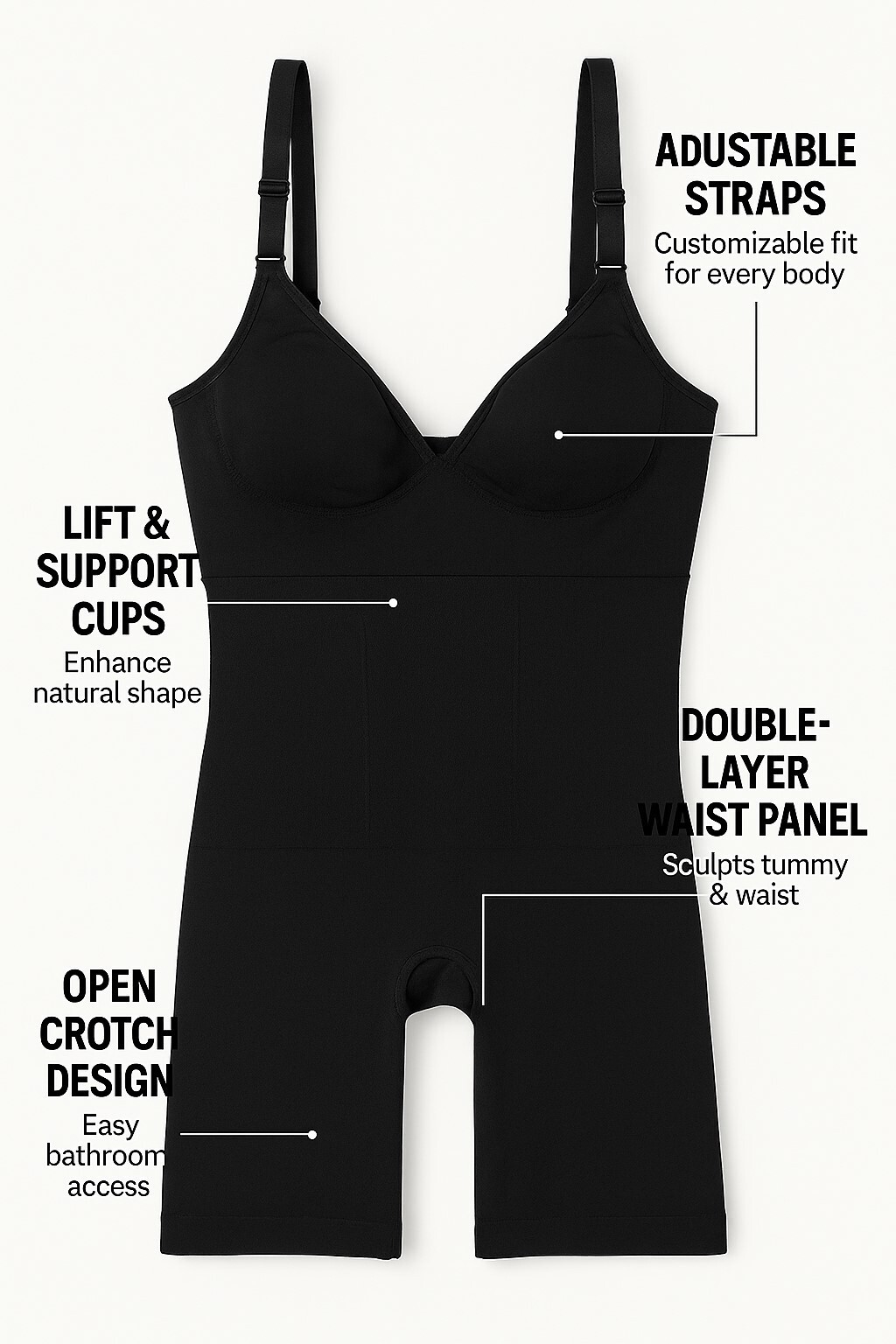 Seamless Slimming Bodysuit for Women – Adjustable Straps & Built-In Bra