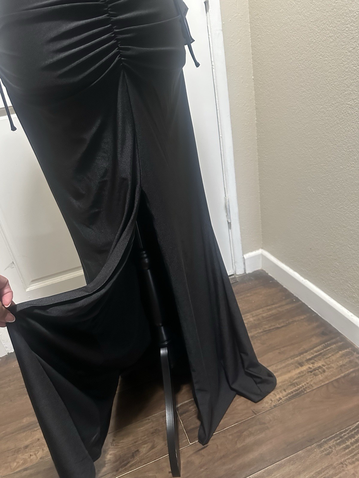 Alex & Sophia Black Solid Cowl Neck Ruched Draped Zip Maxi Dress Formal 5/6