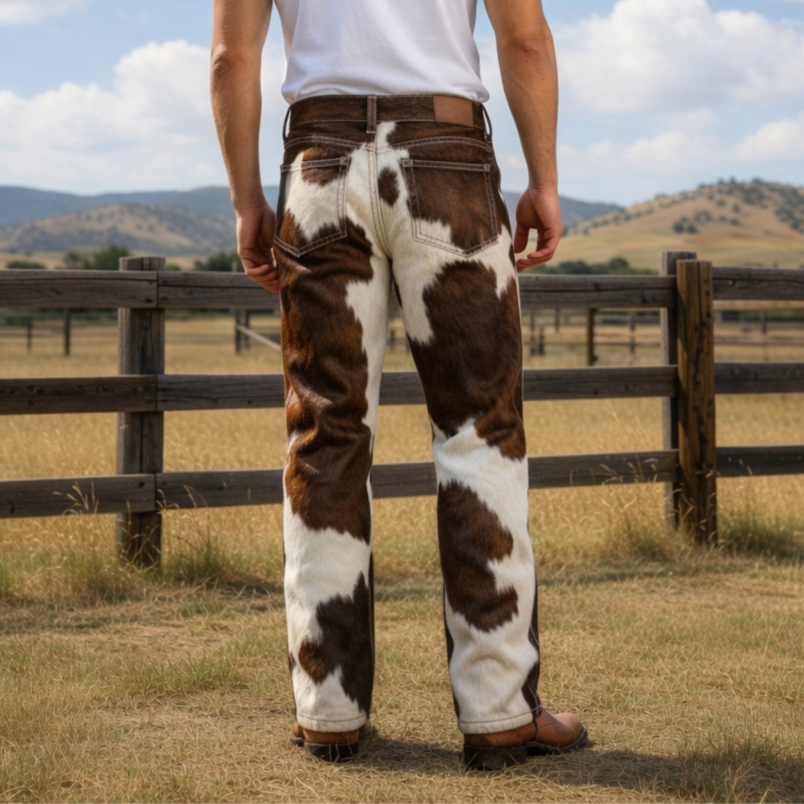 Men’s Hair-On Cowhide Leather Pants | Real Pony Skin Western Style Cowboy Pants