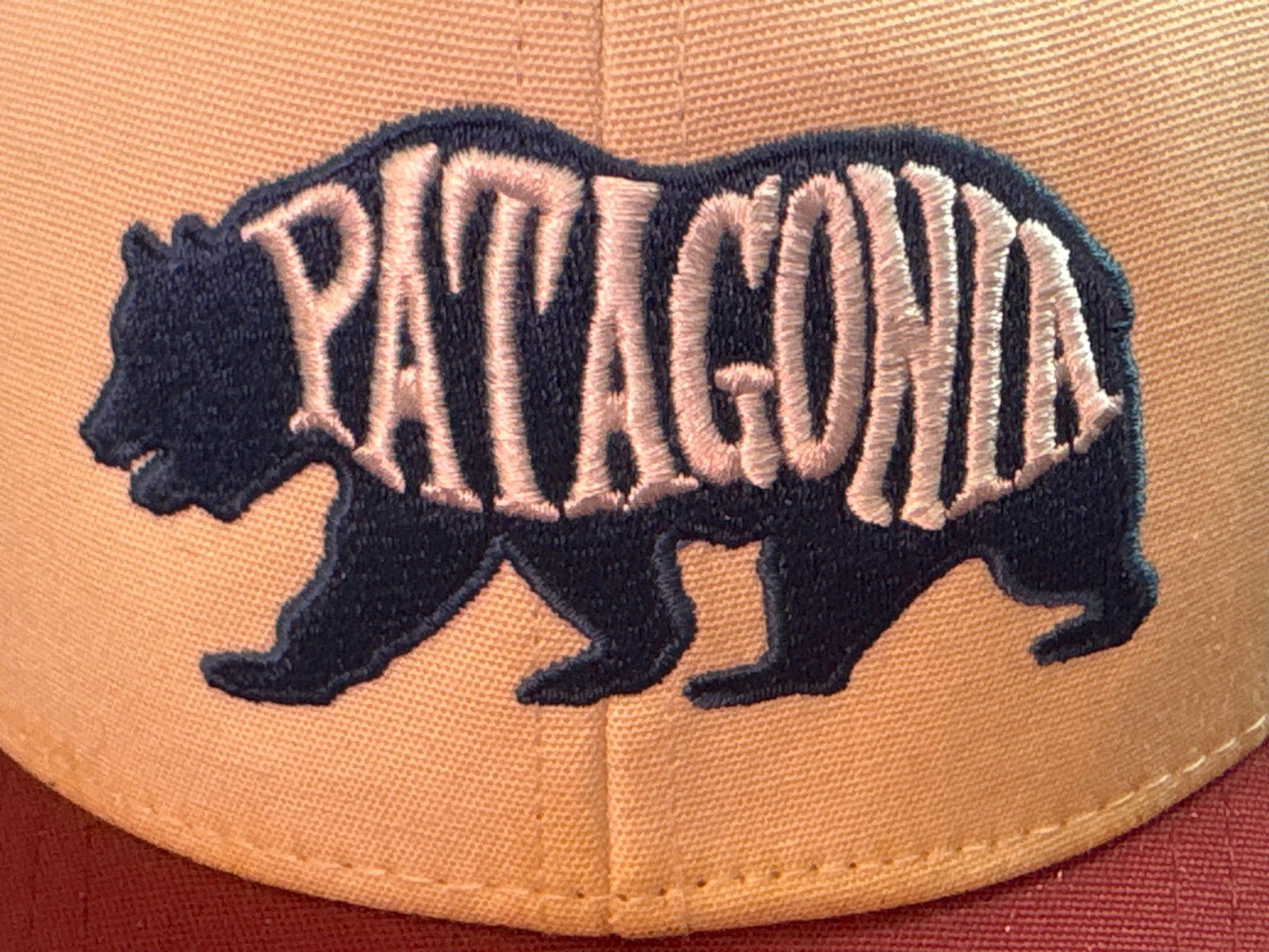 Patagonia Trucker Hat Snap Back Bear Heavan Roger That Logo 2015 Maroon White