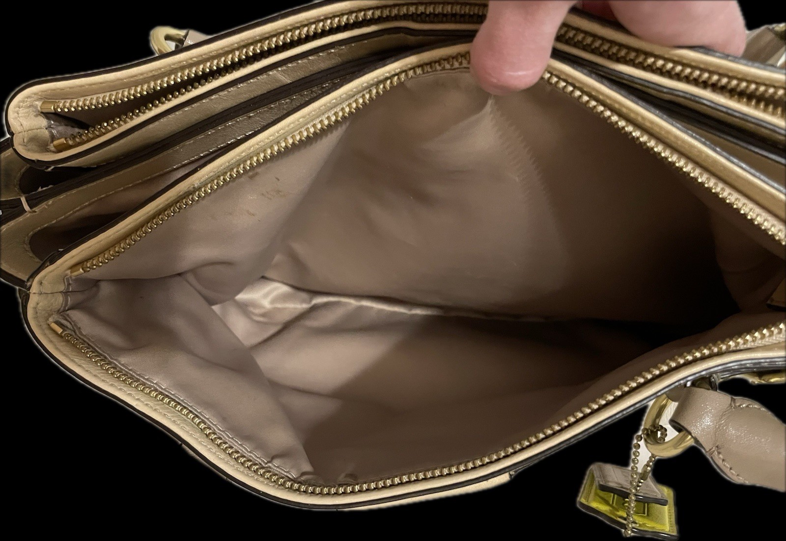Coach Madison Colorblock Kara Carryall Satchel Parchment and Kiwi Gold Hardware