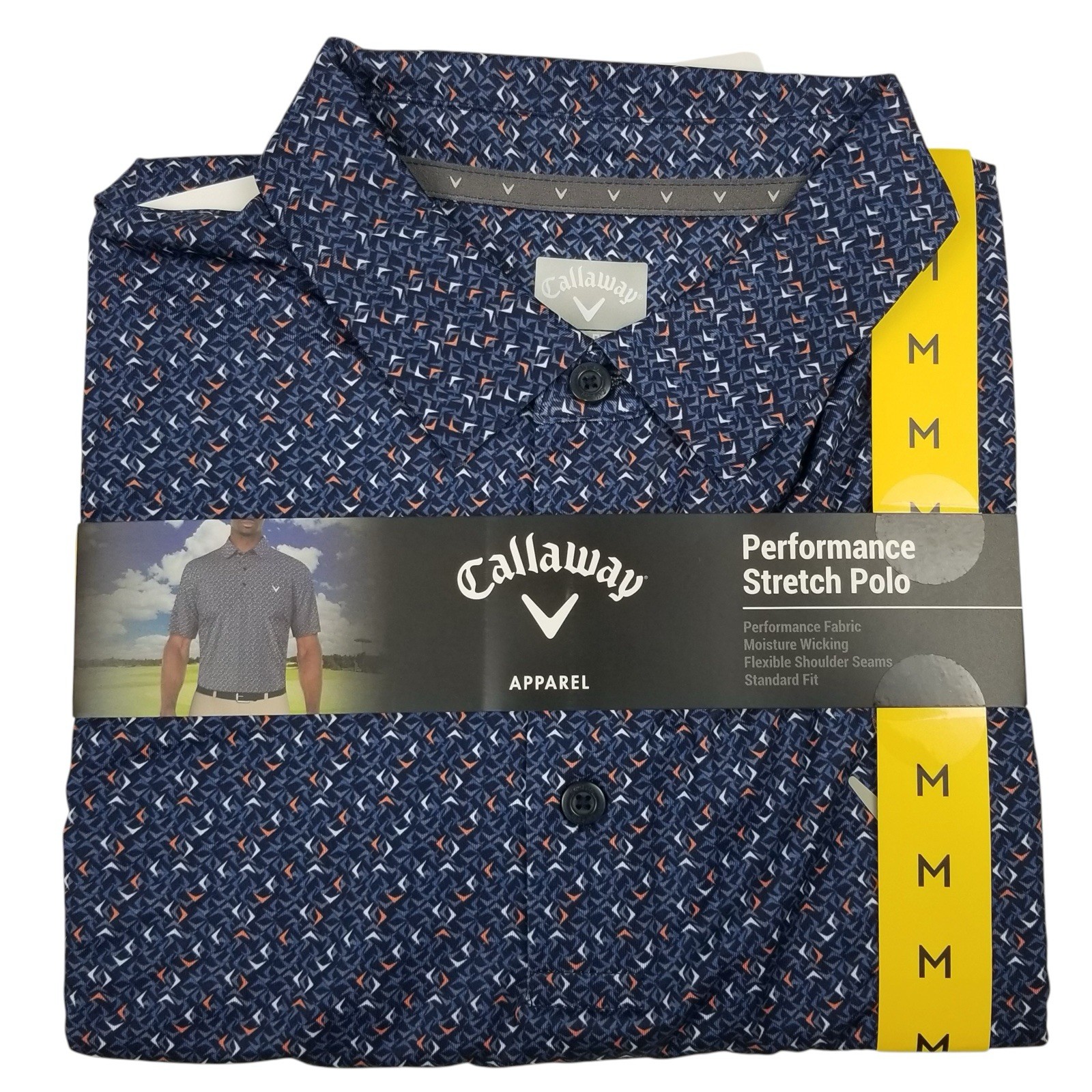 Callaway Opti•Dri Geometric Polo Shirt Mens Medium Blue Golf Performance Stretch