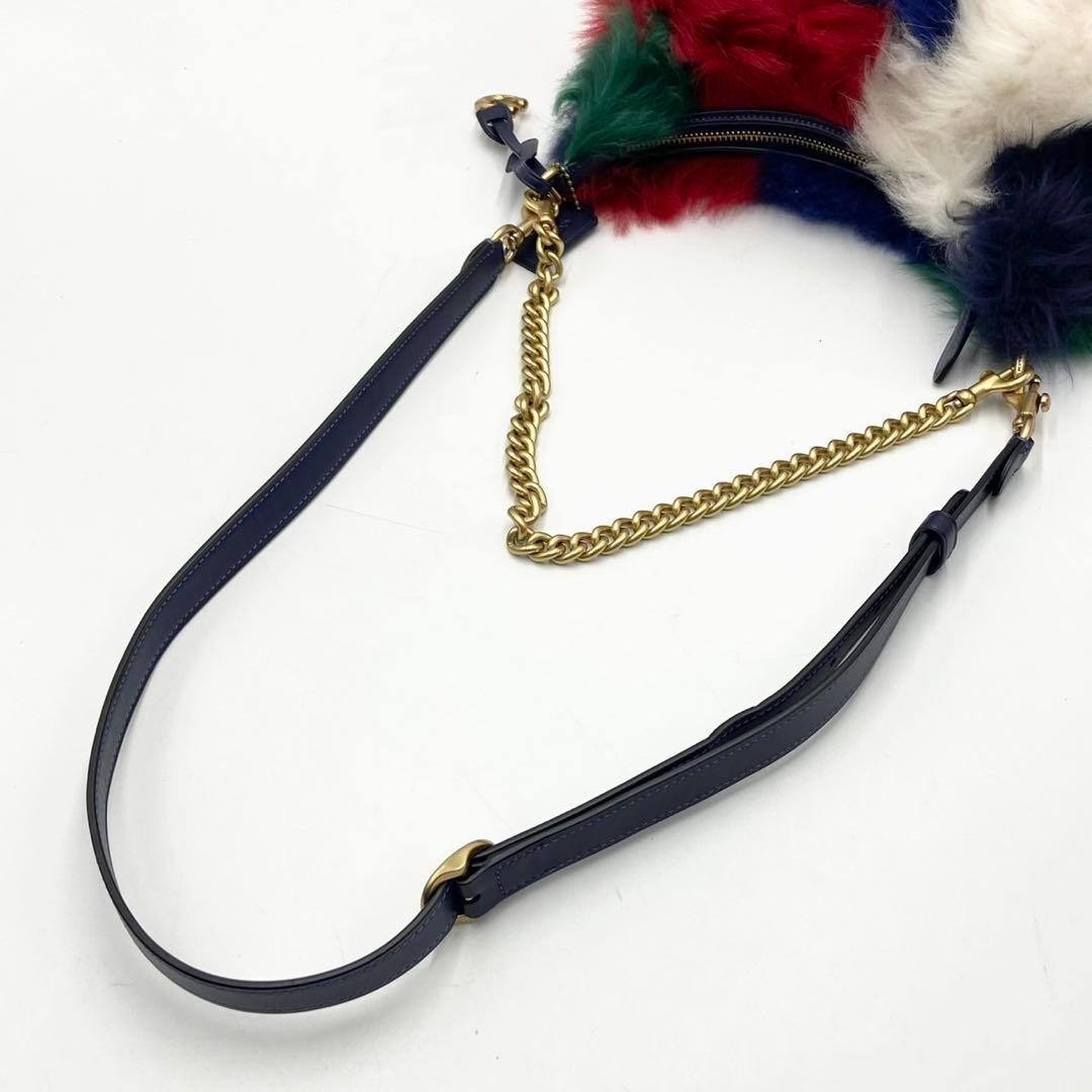 Coach Juliet 25 2 Way Shoulder Bag Blue White Green Red Fur Leather CW646