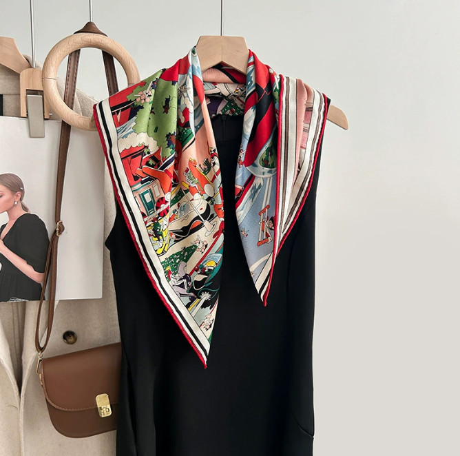 70% Cashmere 30% Silk Neckerchief cashew Print Wrap Scarf Shape Bandana 65X65cm