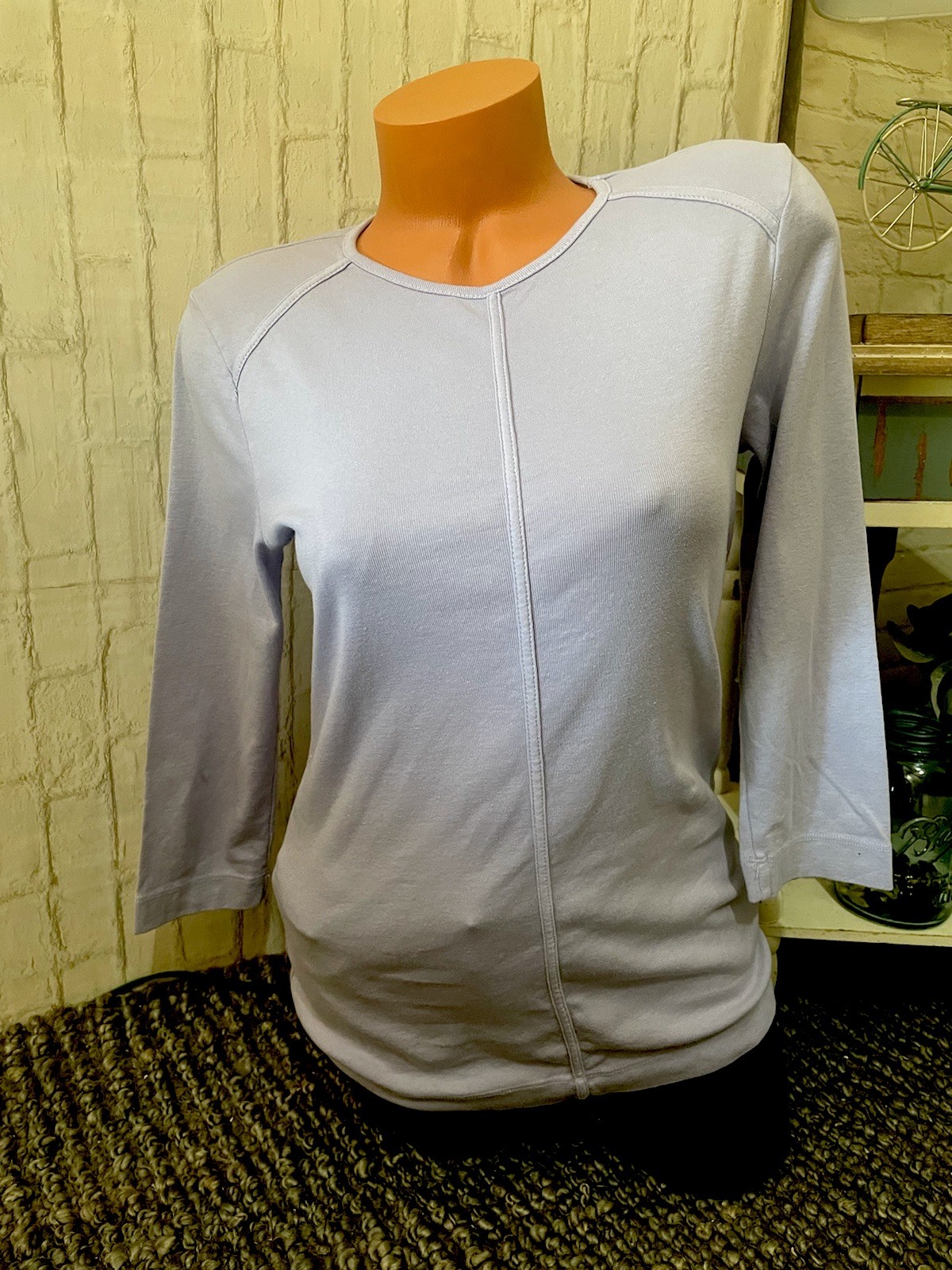 Three Dots EZ Fit Long Sleeve Cotton Seamed Lt Lavender Sz L NWD