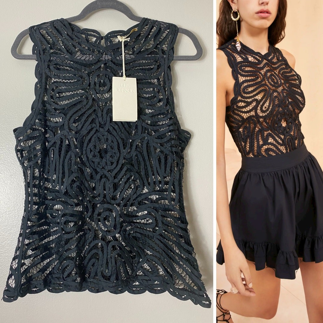 ULLA JOHNSON TOP 6 SHEER BLACK SILK RIBBON LACE EDGY GRUNGE FAIRY WHIMSIGOTH