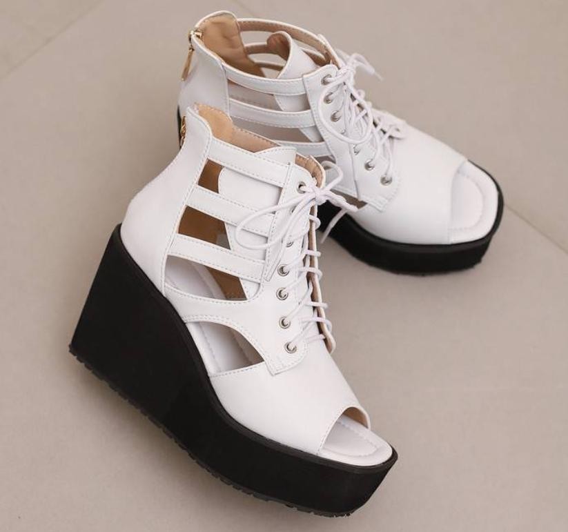 Womens Gladiator Leisure Sandals Hollow Out Wedge Heels Peep Toe Zip Ankle Boots