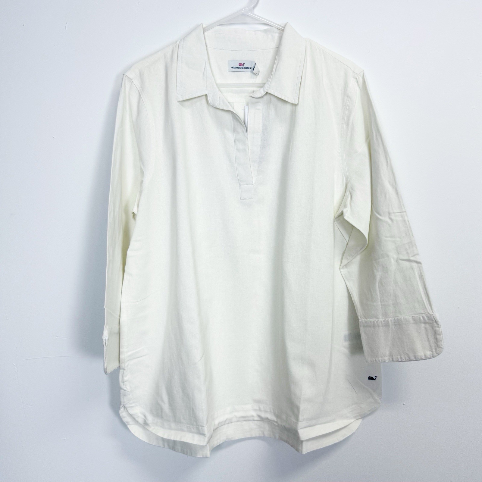 Vineyard Vines Tunic Top Womens Large Lucaya Ivory Linen Cotton Blend Shirt NWT