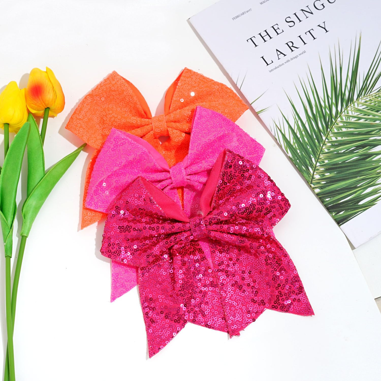 1 Pcs 8″ Large Sequin Cheer Bows Clips, Cheerleading Glitter Hair Bow with Allig