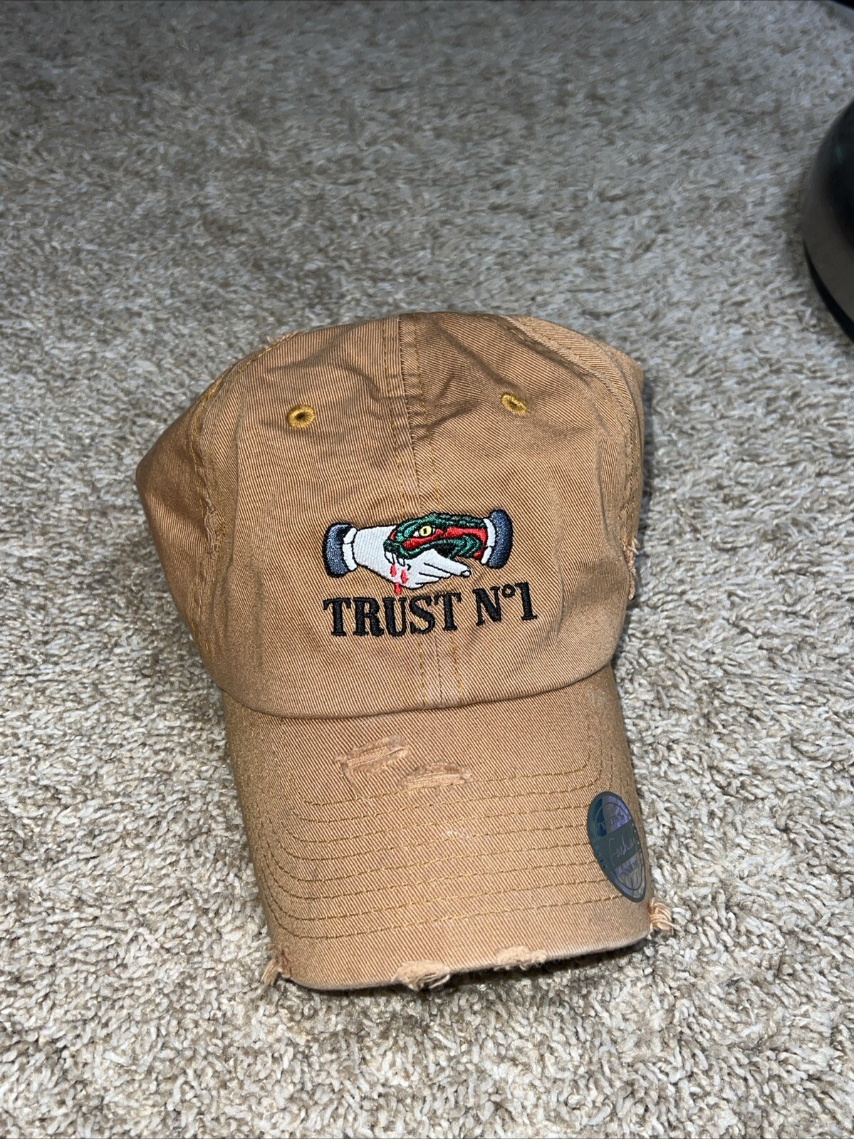KBETHOS Trust No One Strap Back Distressed Cap Hat Brown New With Tags