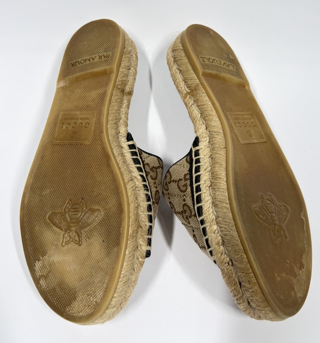 Gucci GG Matelasse Espadrille Slide Sandal Beige Ebony Womens 34.5 / US 4.5