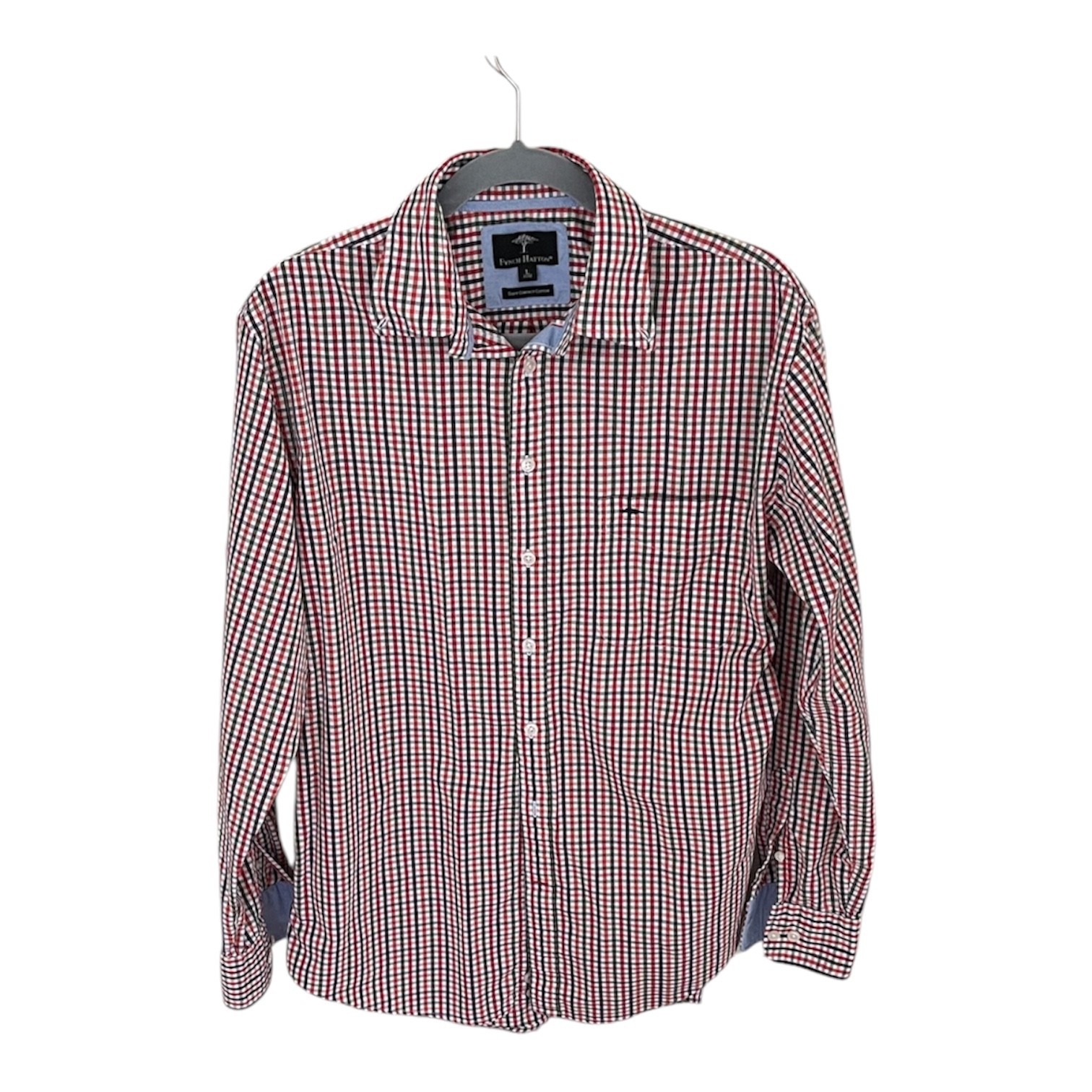 Fynch Hatton men’s long sleeve shirt in red, blue, green and white plaid.