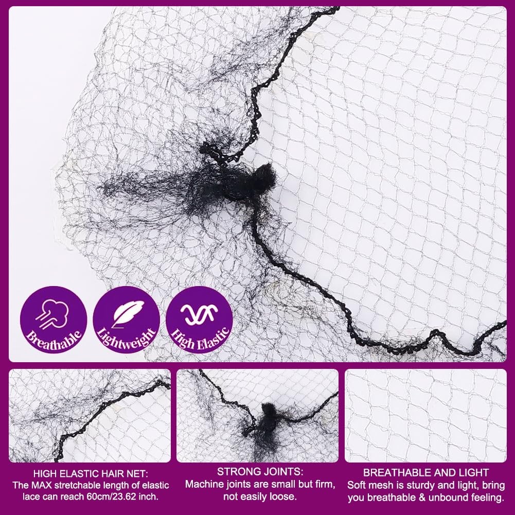 120PCS Elastic Hair Net Set for Food Service 1 Count (Pack of 120), Black