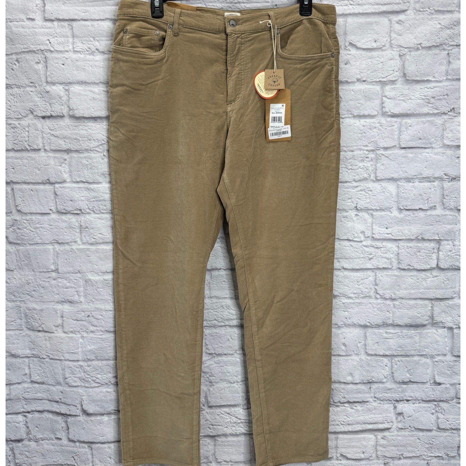 Faherty Stretch Terry Corduroy 5 Pocket Pants Size 36×32 Barley Beige Mens New