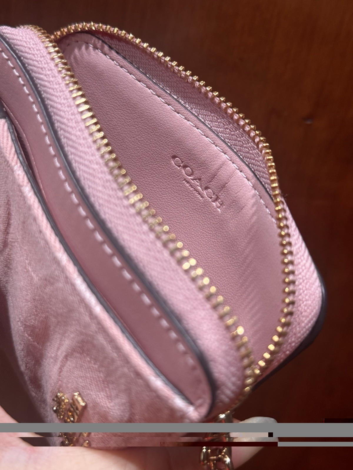 Coach Zip Card Case In Signature Denim With Charm/Gold/Light Pink CFA35 NWT
