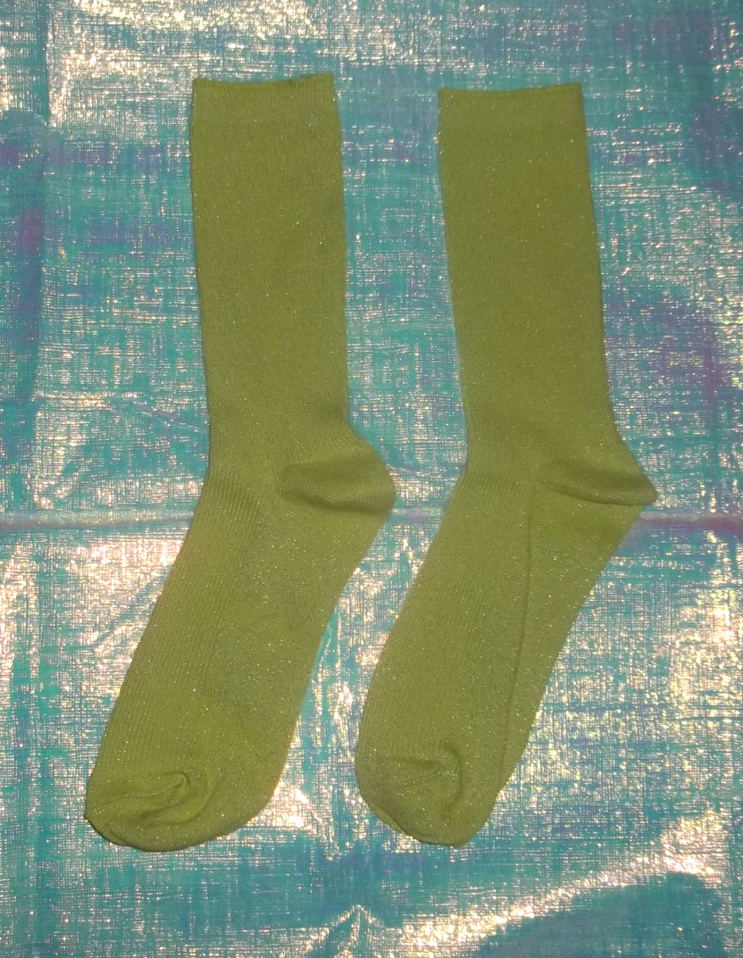 1 pair Grinch -y Lime GREEN subtle GLITTER Shimmer Crew SOCKS Womens O/S NWT