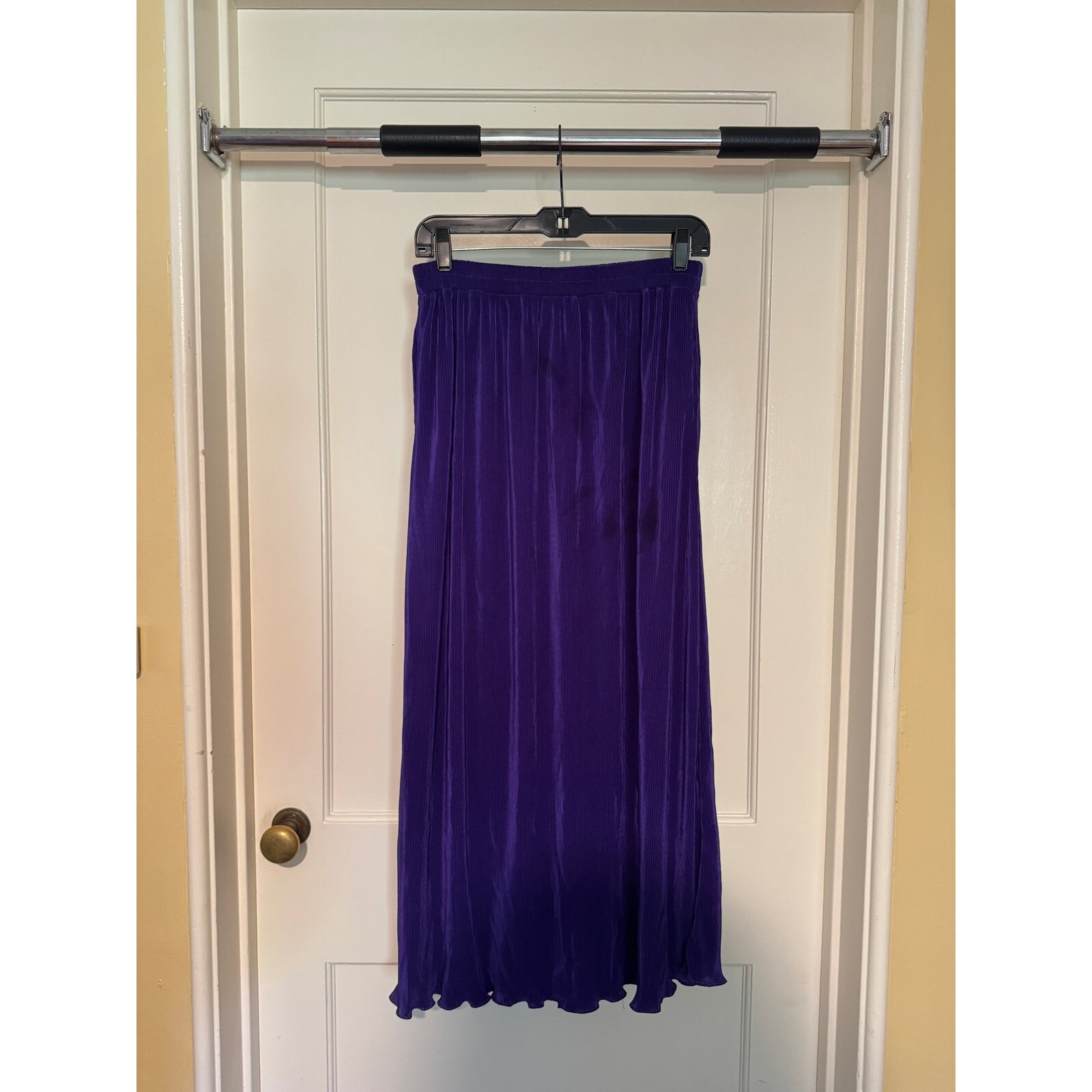 Purple Maxi Skirt Elastic Waist Pleated Long Skirt Flowy Womens Size