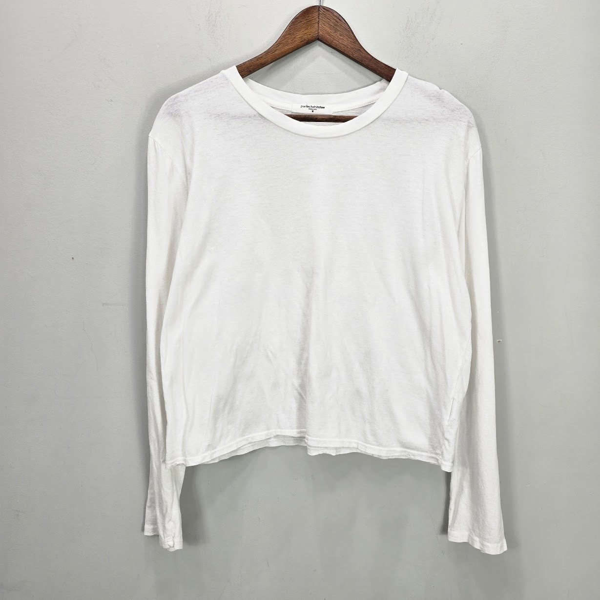 Perfectwhitetee Women Top M White Boxy Long Sleeve T-shirt 100% Cotton USA Made