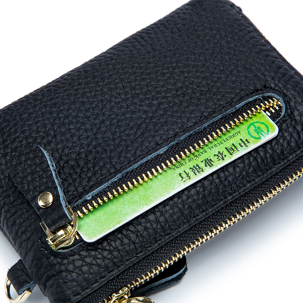 Soft Real Leather Coin Purse for Women Wristlet Mini Pouch Wallet with Keychain