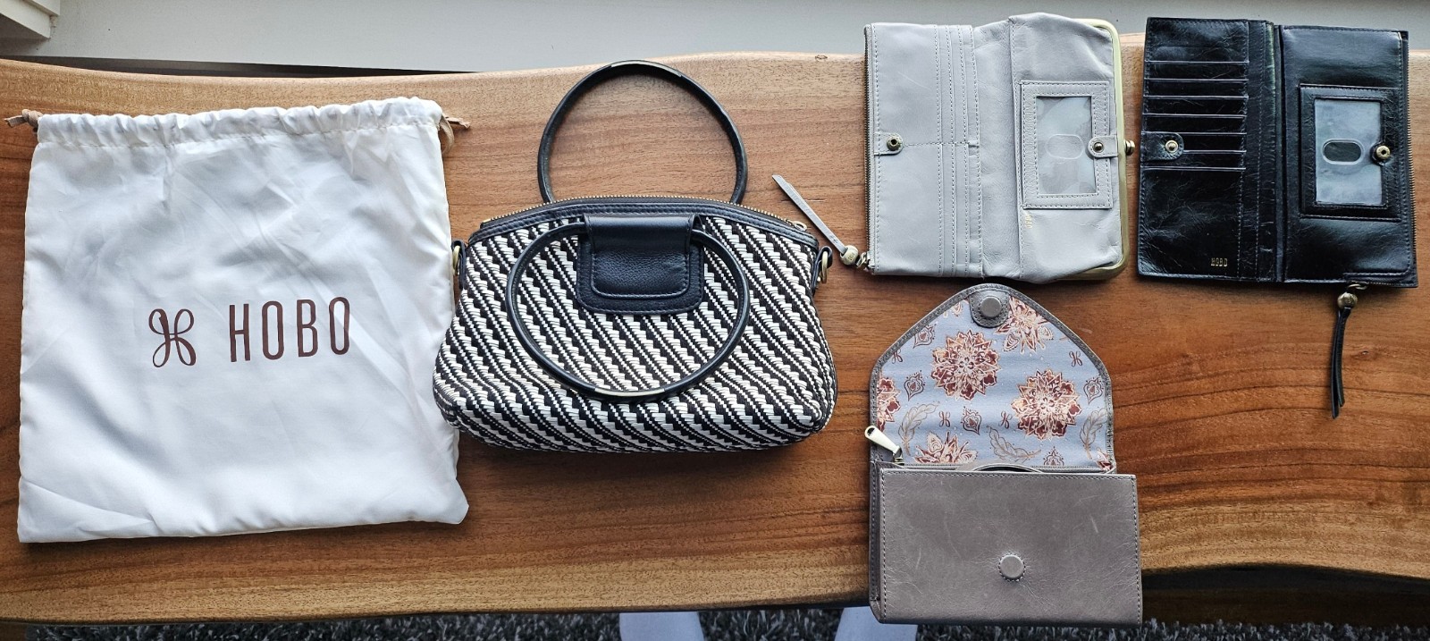 Set of 4 Hobo: Sheila bag purse, Jill and Rachel Wallets, Sadie Tri-fold clutch