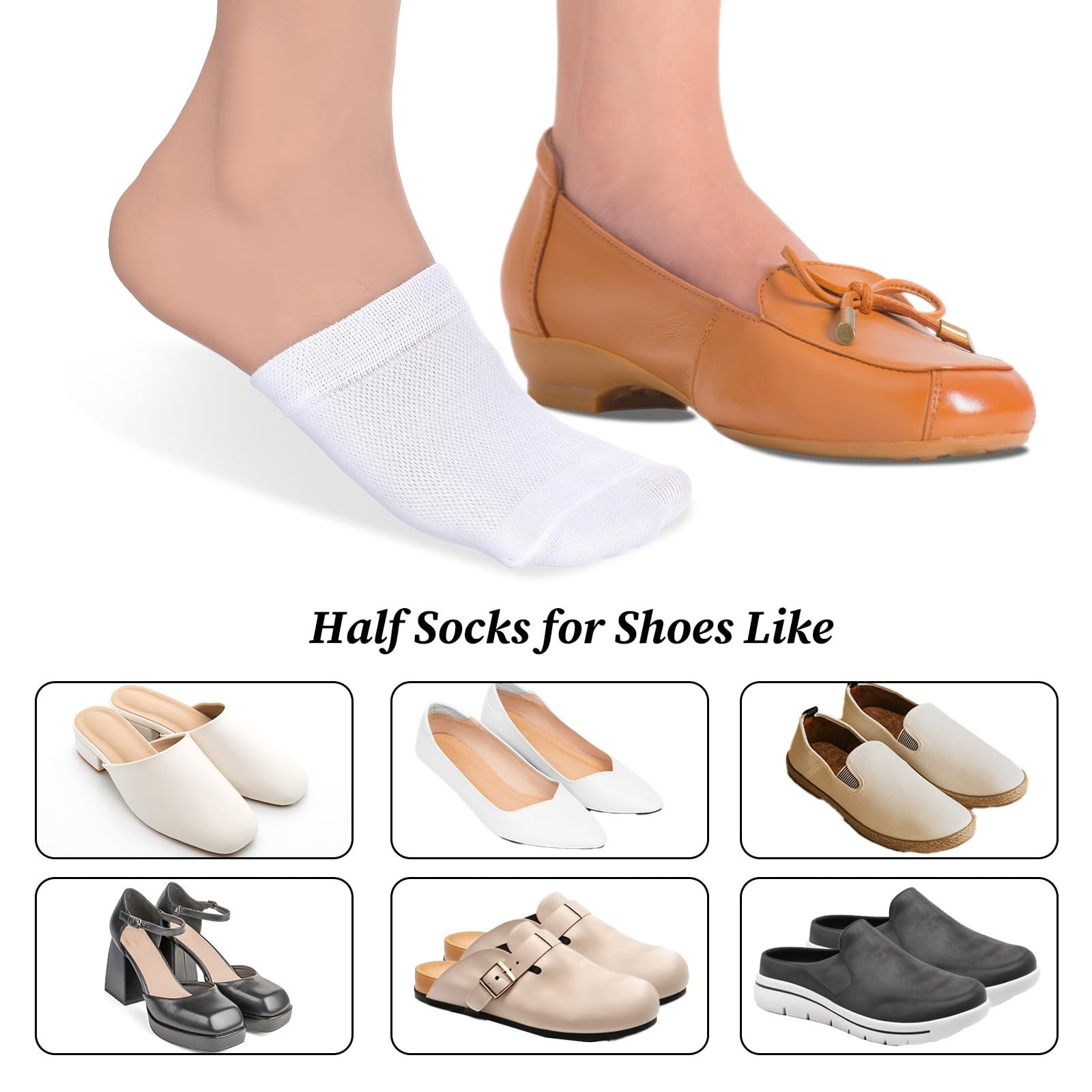 5 Pairs Women’s Toe Socks for Mules Toe Toppers Cover No Show Liner Half Sock…