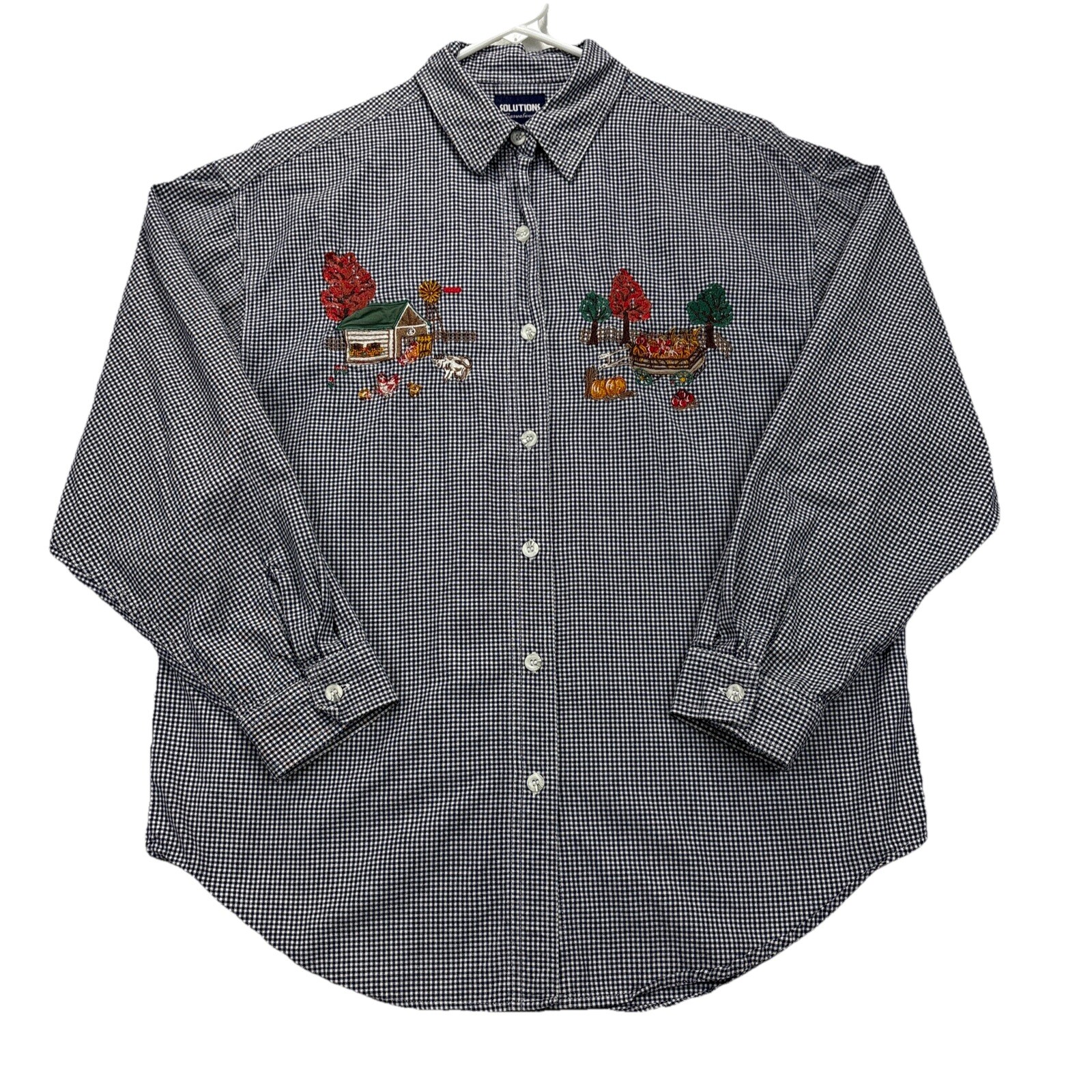 Womens Shirt L Button Up Embroidery Farm Animals Fall Barn Chore Cottage core