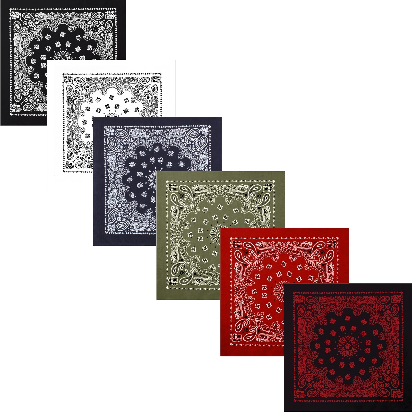 6 Pack of Variety Trainmen Bandana 27″x 27″ Cotton Paisley – All Six Colors