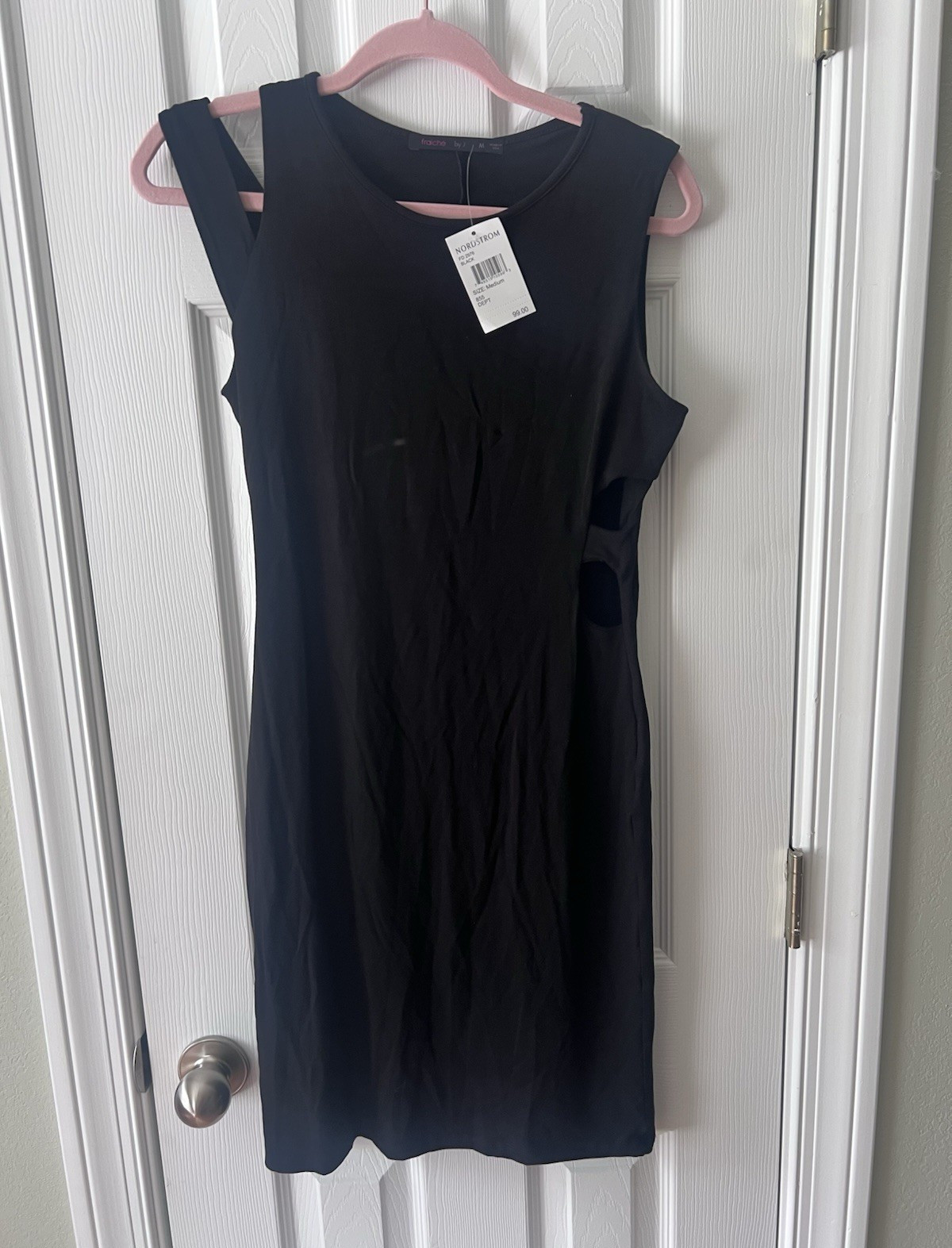 fraiche by J Black Solid Knit Sleeveless Round Neck Cut Out Lined Mini Dress M