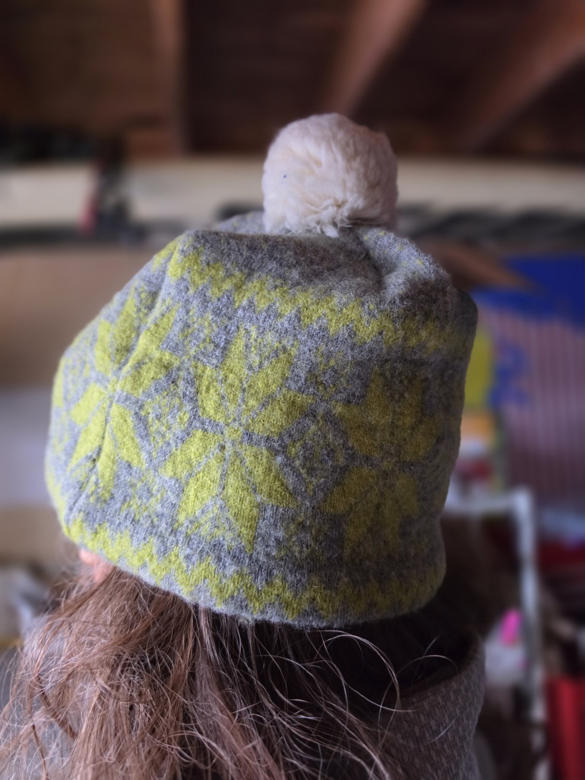 Pistil Snow Flake Pom Beanie Yellow And Gray NWT