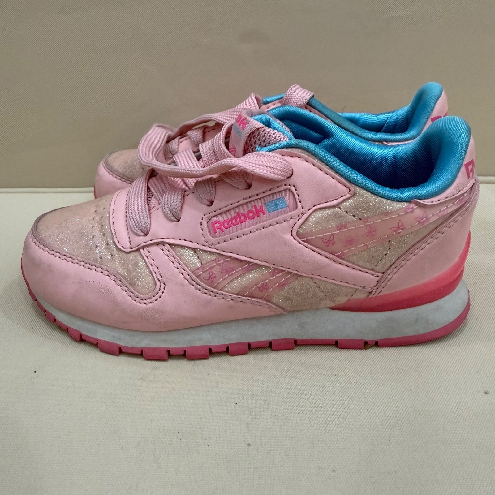 Reebok Classic Girls Sneakers Pink Glitter Athletic Shoes Youth Size 11.5