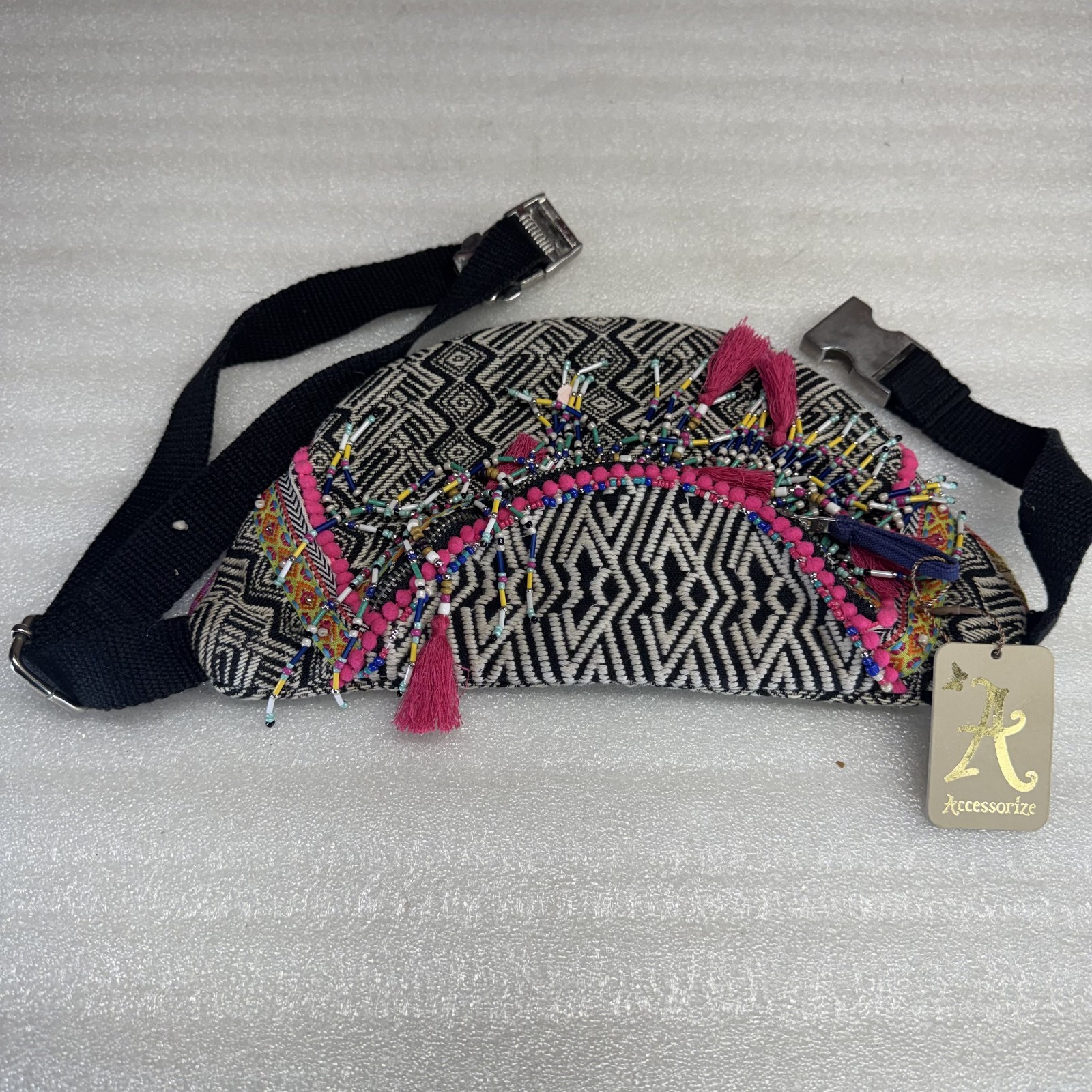 Accessorize New With Tags Boho Beaded Crossbody Waist Bag Pink Tassel