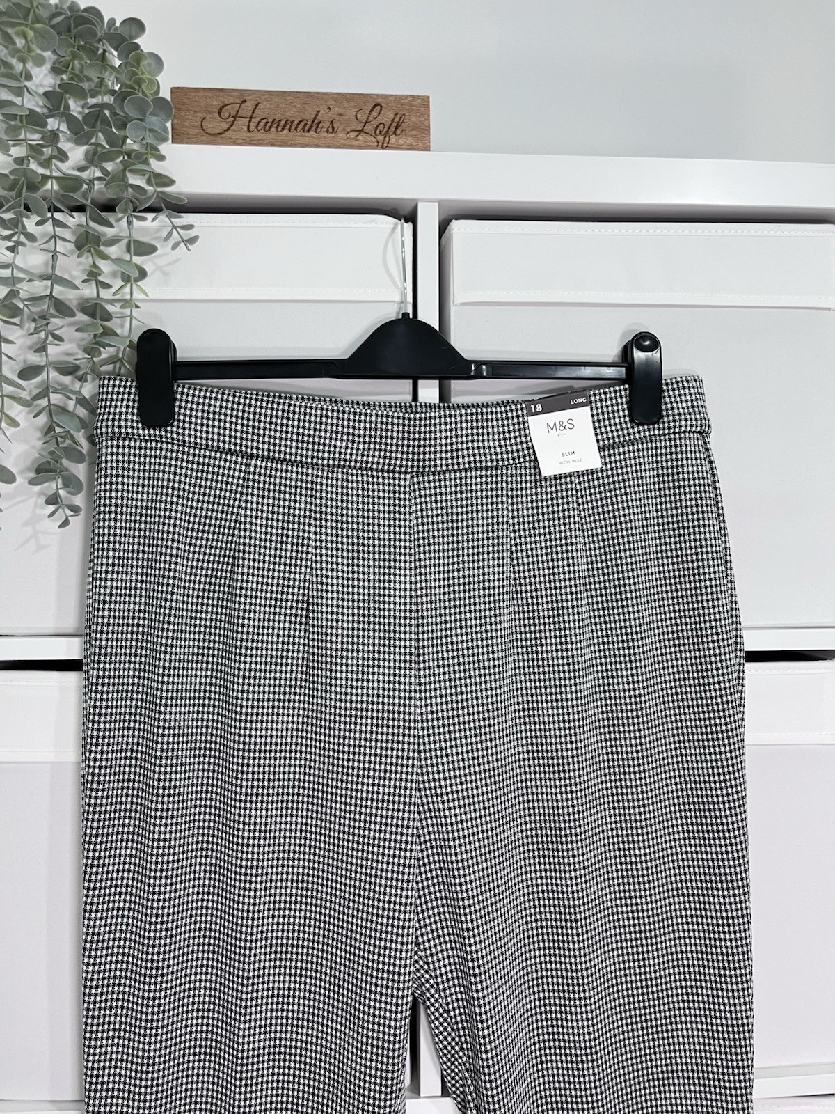 M&S Ladies Trousers Size 18 Houndstooth Pull On Elasticated Waist W37 L28 BNWT
