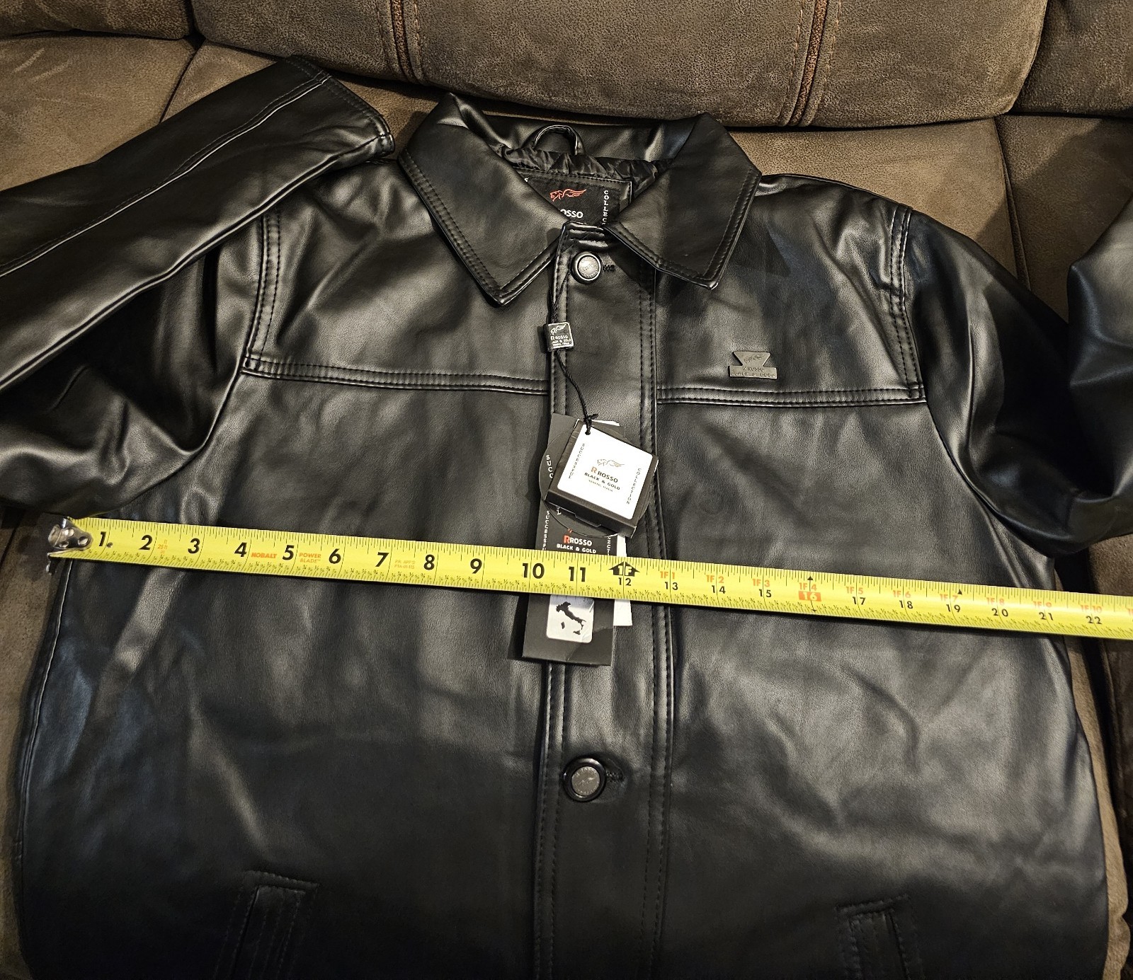 R Rosso Black and Gold Leather Button Up Jacket Men’s Size Medium Made In Italy
