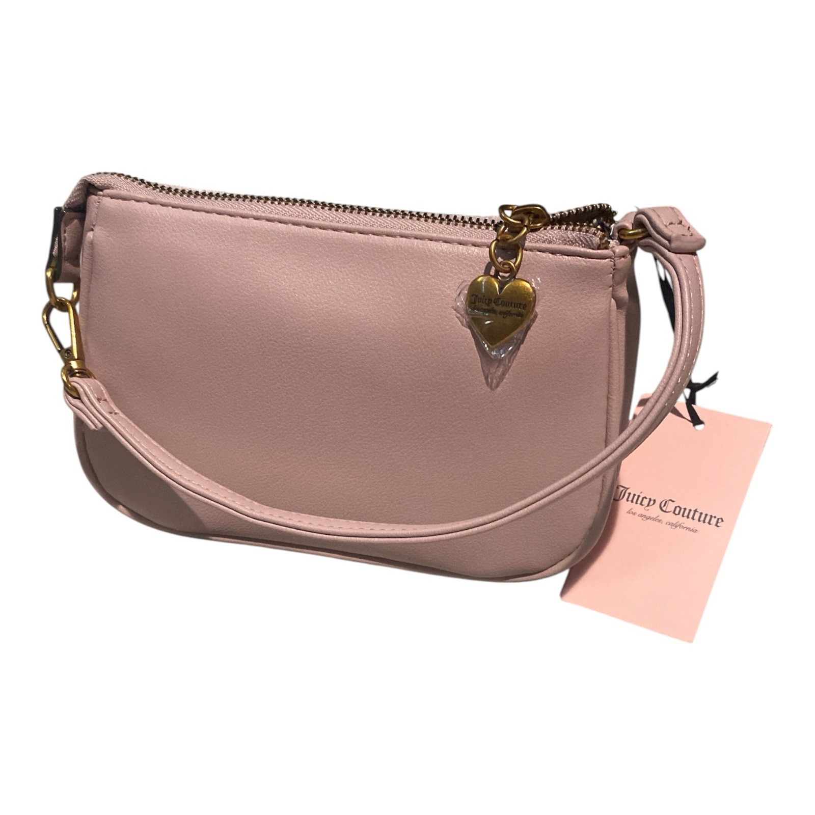 Juicy Couture Pink Logo Shoulder Bag w/ Heart Charm, Gold Hardware, Zip